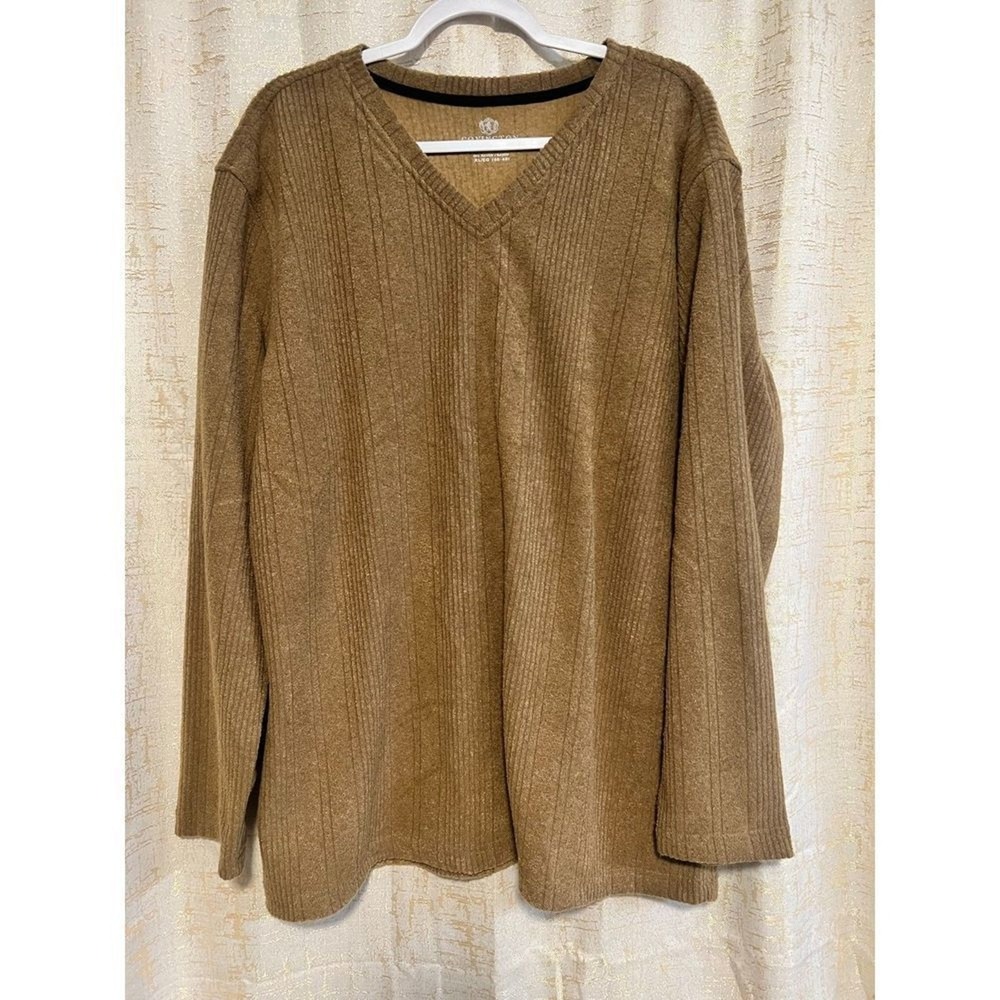 Covington Ribbed Knit Sweater Mens XL Brown V-Neck Long Sleeve Pullover Autumnal